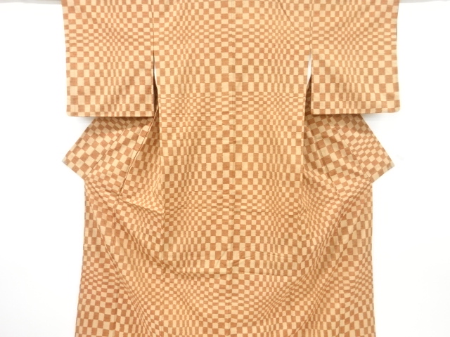 変わり市松模様織り出し手織り真綿紬着物